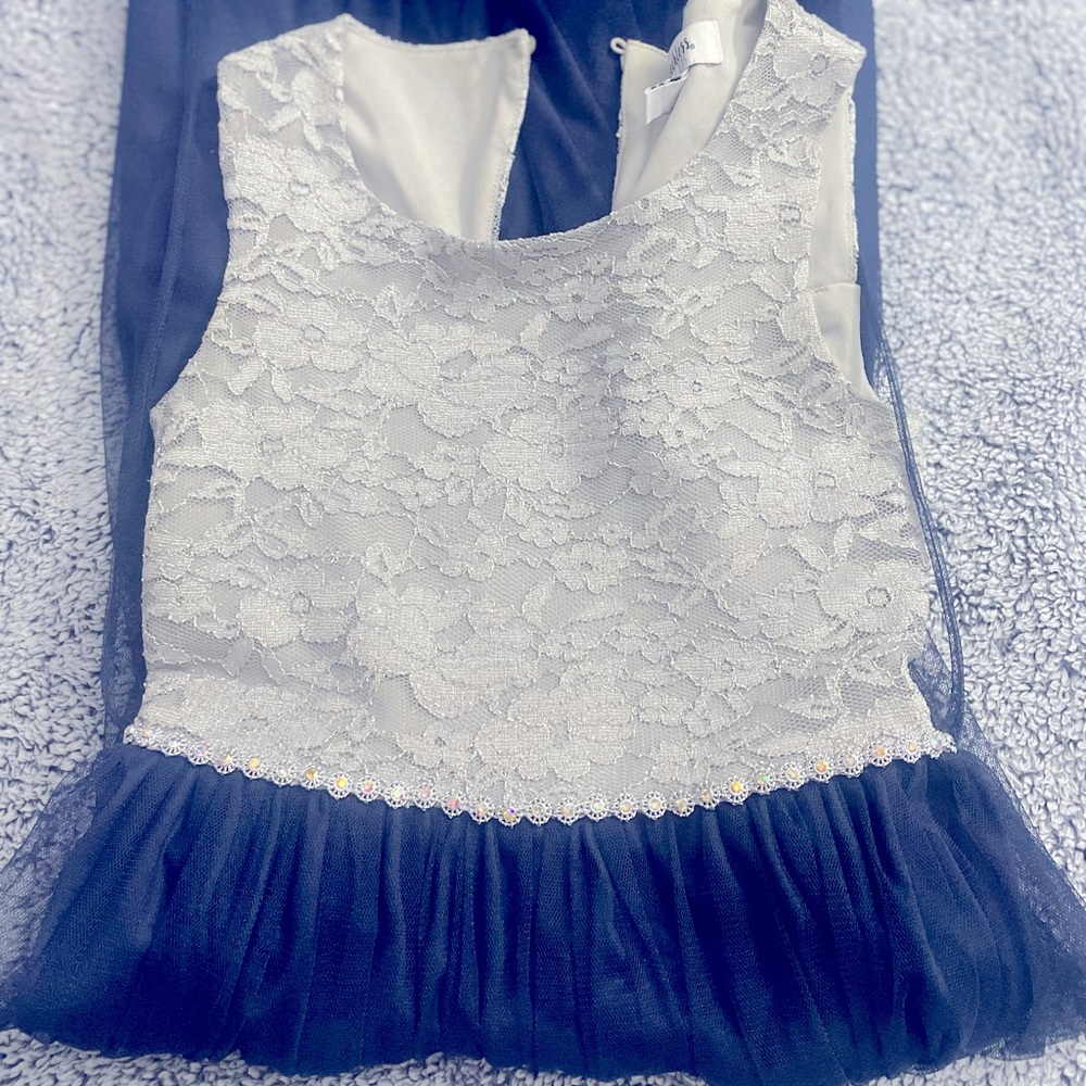 Girls blue and grey/silver dress- new without tags